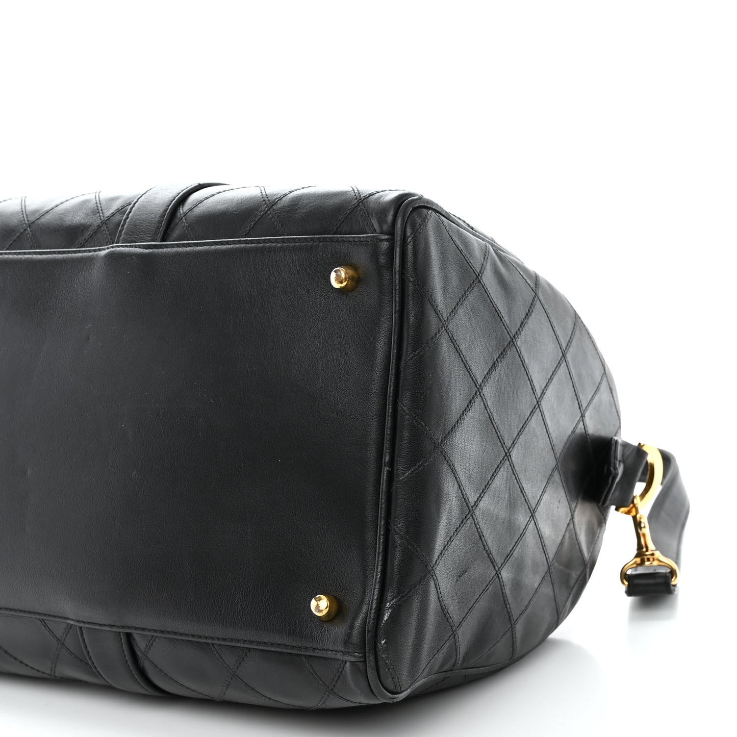 Calfskin Diamond Stitched Duffle Bag Black