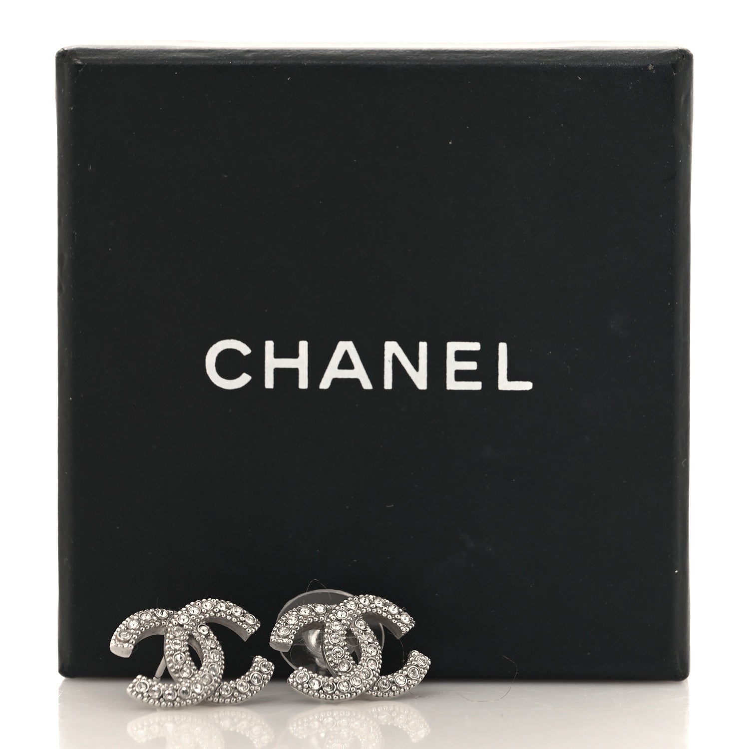 Chanel Crystal CC Earrings Silver 5 of 5