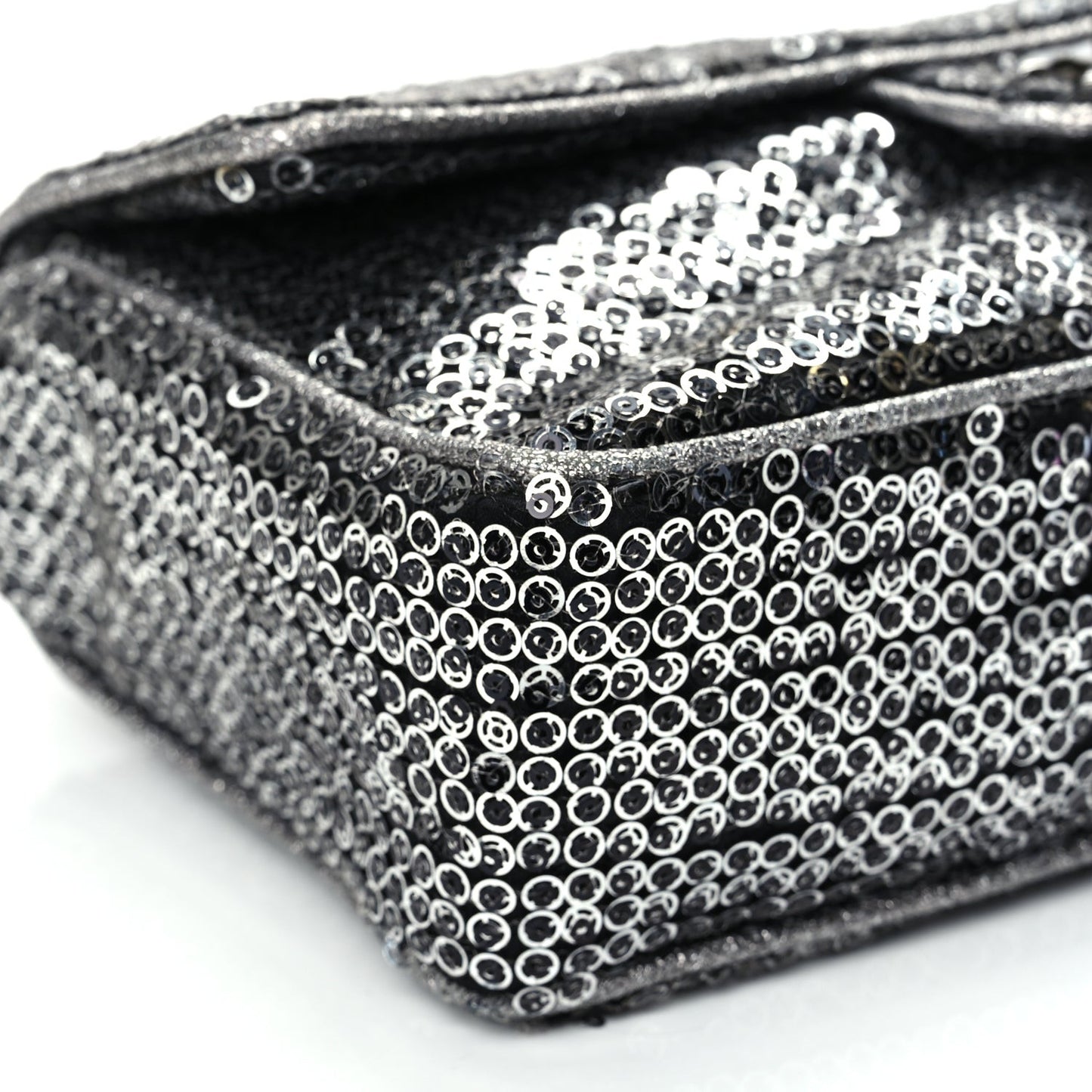 Sequin Medium Single Flap Dark Silver