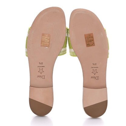 Christian Dior Canvas Check'N'Dior Pop Embroidered Dway Flat Slide Sandals 37.5 Chartreuse 5 of 8
