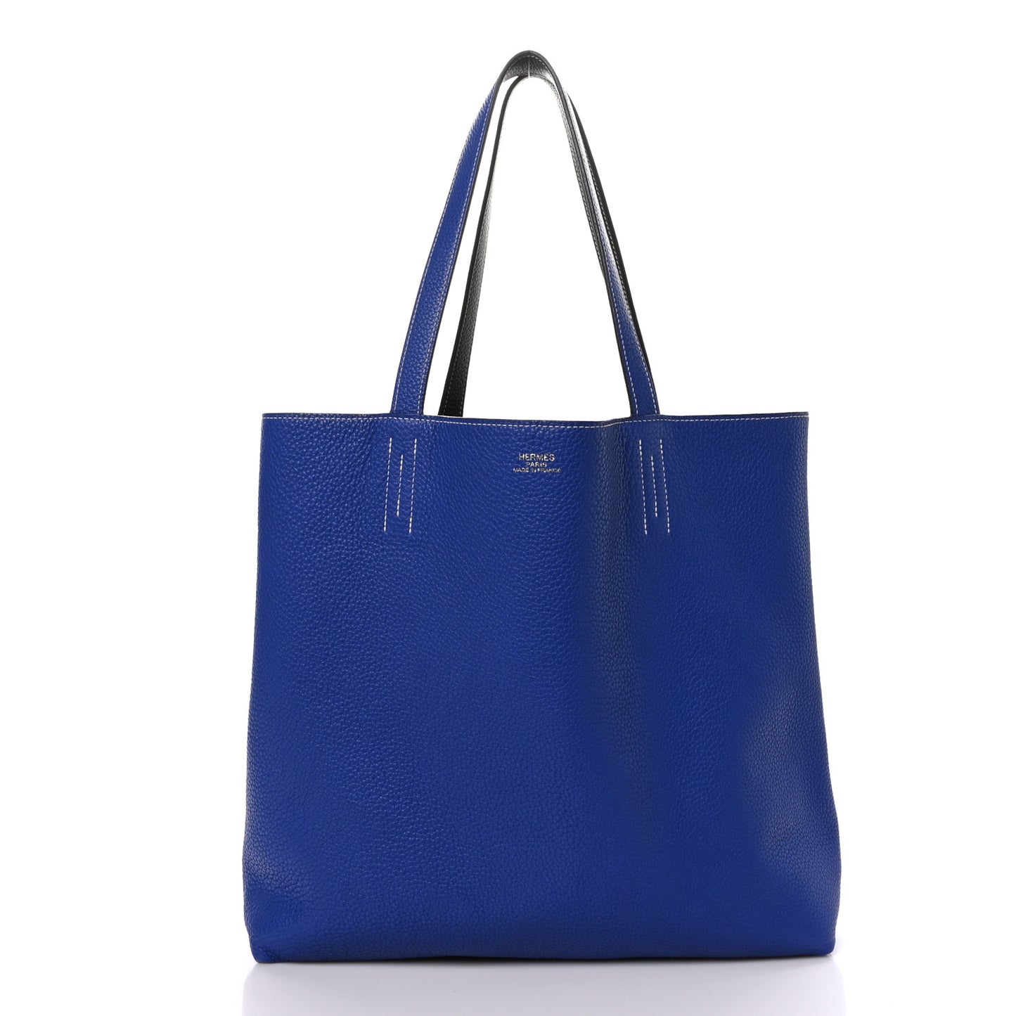 Taurillon Clemence Double Sens 36 Reversible Tote Graphite Bleu Electrique