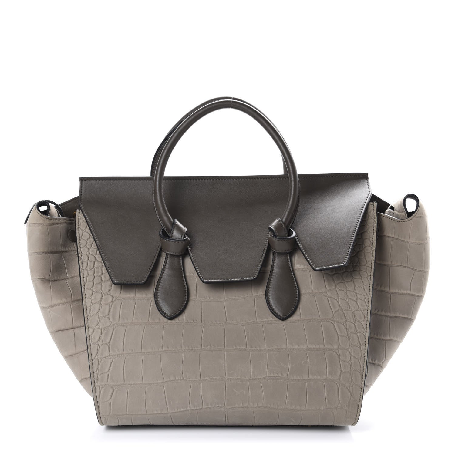Celine Crocodile Embossed Nubuck Calfskin Small Tie Knot Tote Grey 3 of 10