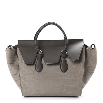 Celine Crocodile Embossed Nubuck Calfskin Small Tie Knot Tote Grey 3 of 10