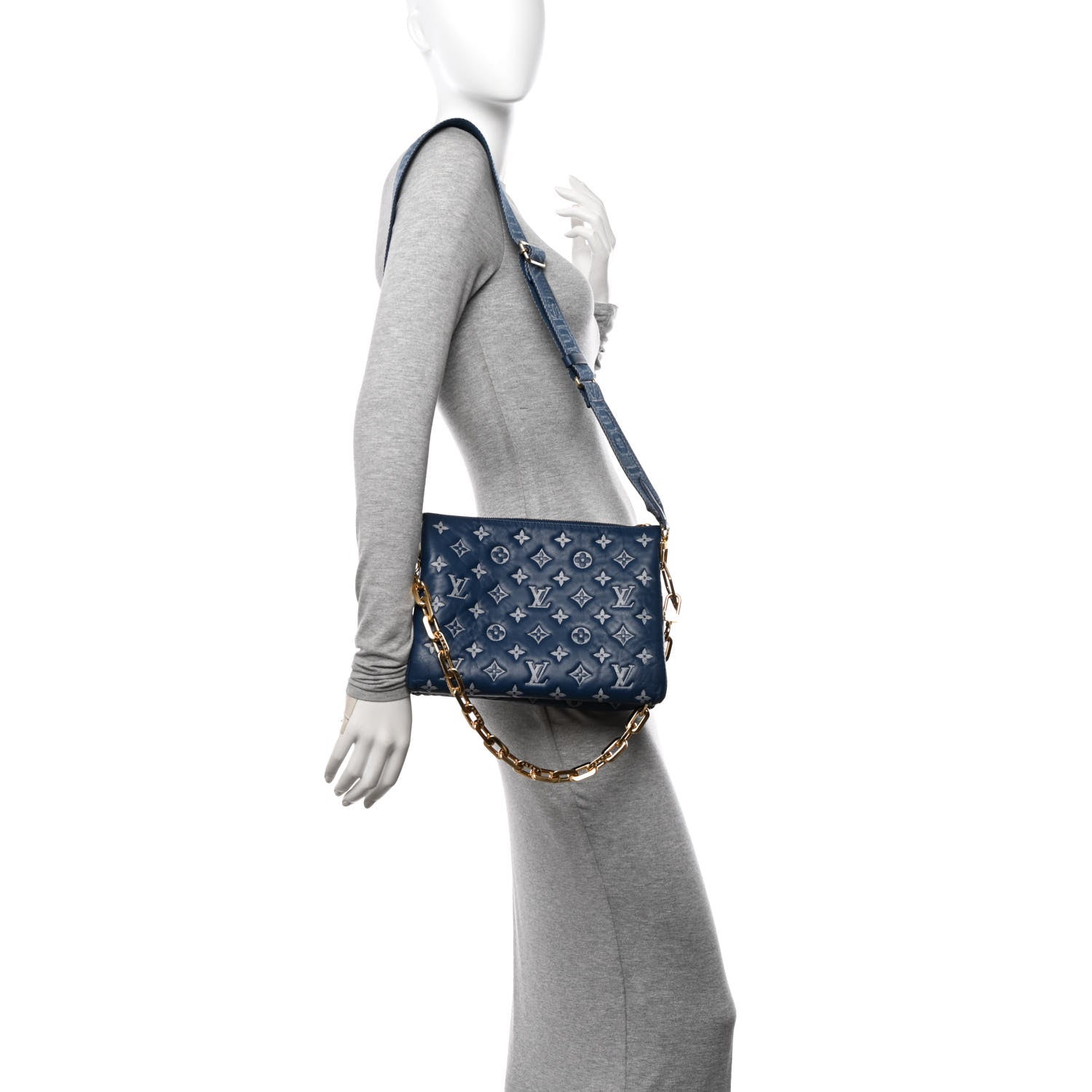 Louis Vuitton Lambskin Embossed Monogram Coussin PM Denim Blue 2 of 11