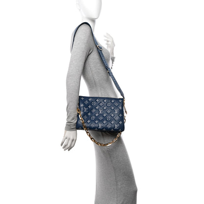 Louis Vuitton Lambskin Embossed Monogram Coussin PM Denim Blue 2 of 11