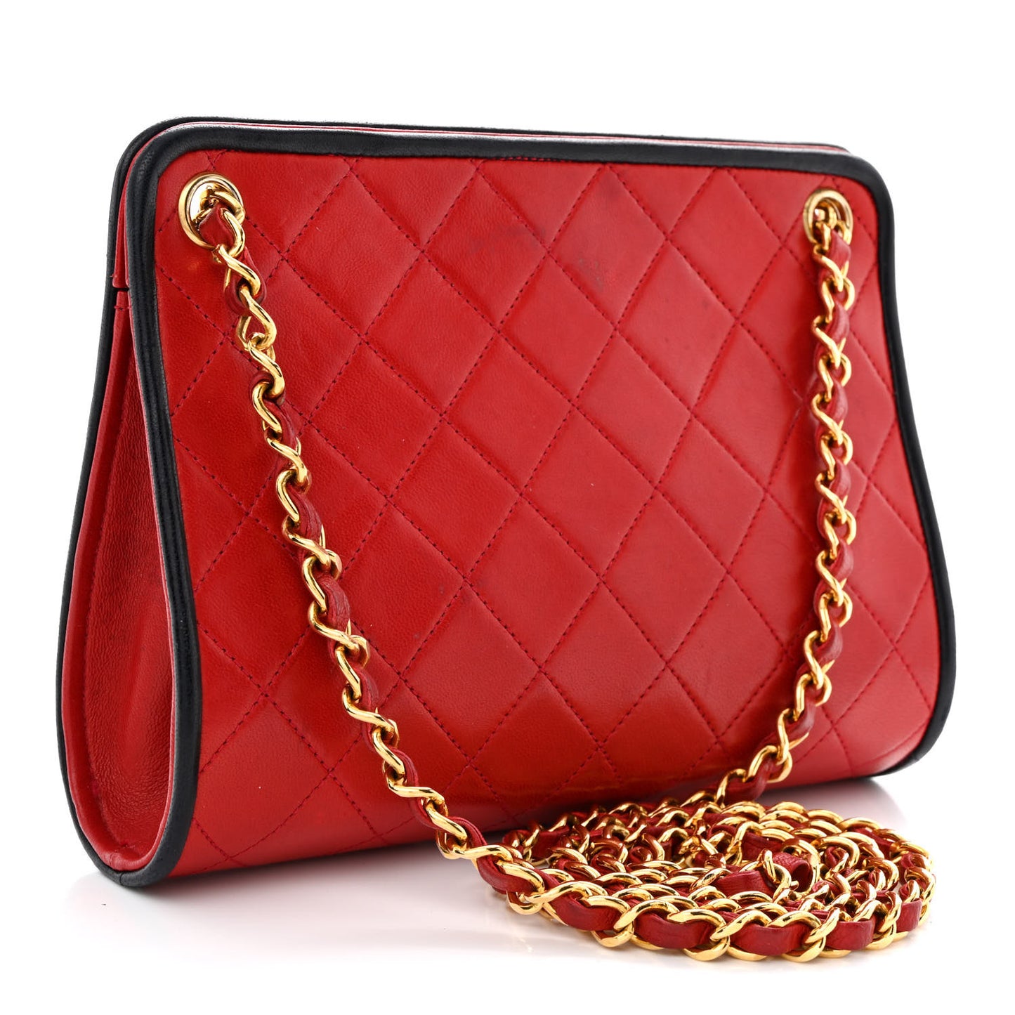 Lambskin Quilted Framed Bag Red Black