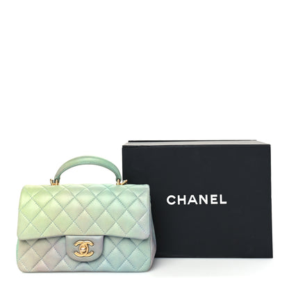 Chanel Lambskin Quilted Ombre Mini Top Handle Rectangular Flap Blue Green 7 of 10