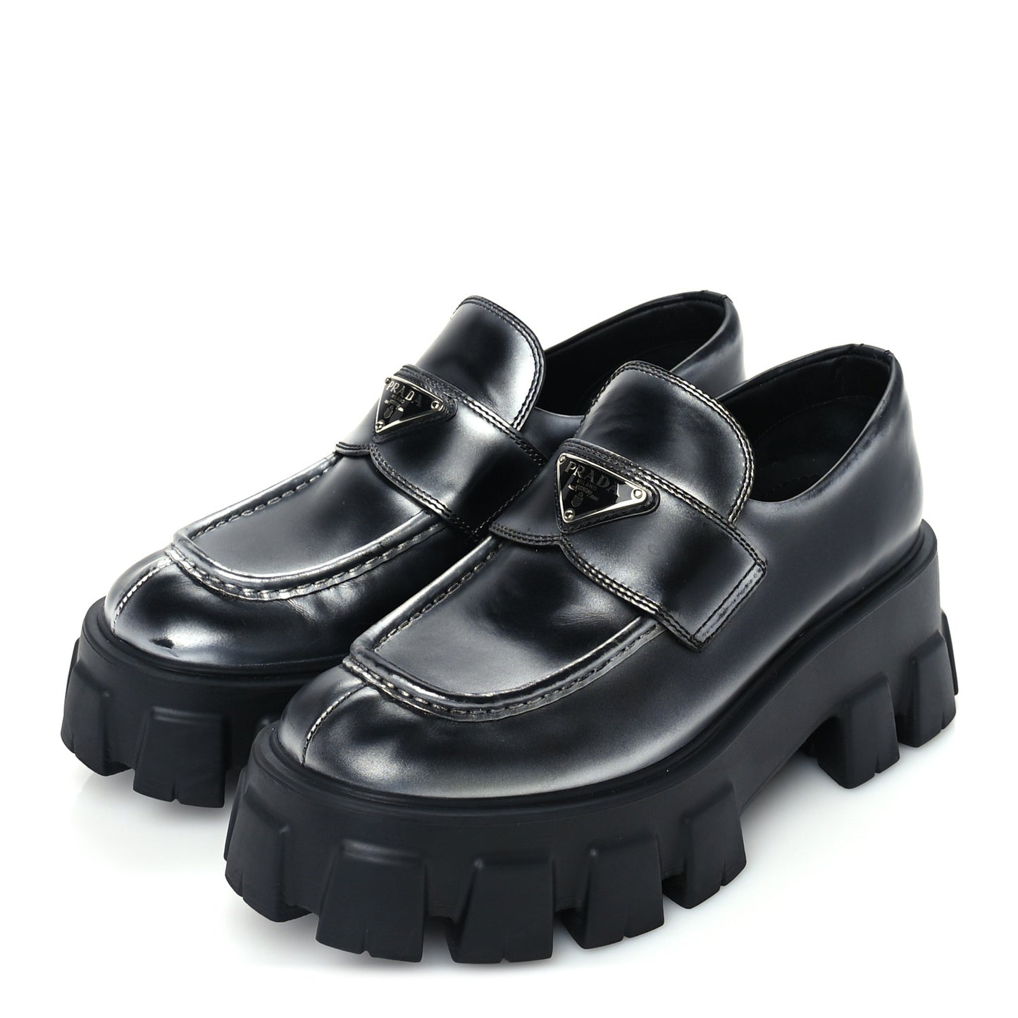 Spazzolato Triangle Logo Monolith Pointy 55mm Loafers 38.5 Silver Black