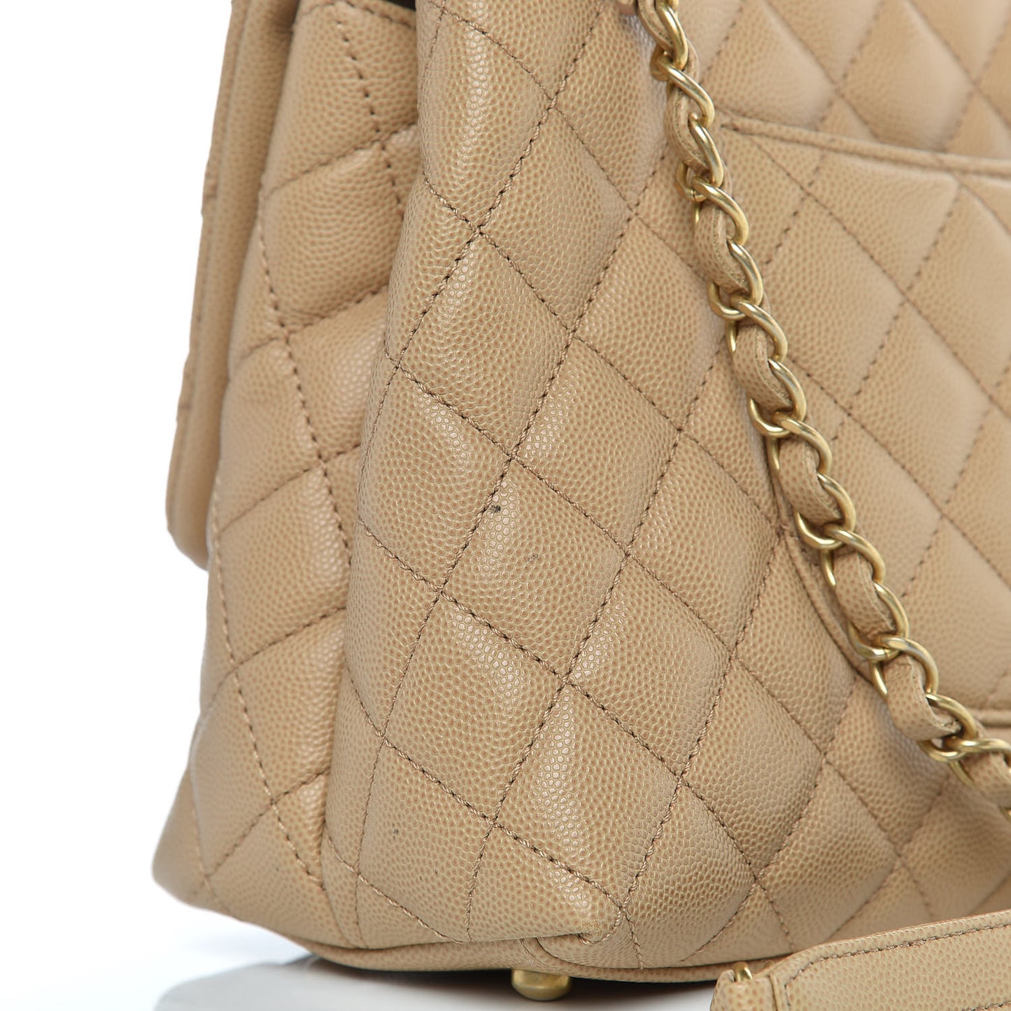 Caviar Lizard Embossed Quilted Small Coco Handle Flap Beige