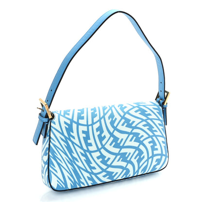 Fendi X SARAH COLEMAN Glazed Canvas Vitello King FF Vertigo Baguette 1997  Cyber Blue White 2 of 8