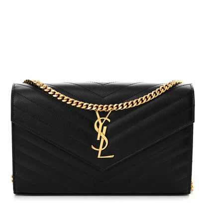 Saint Laurent Grain De Poudre Matelasse Chevron Monogram Chain Wallet Black 1 of 12