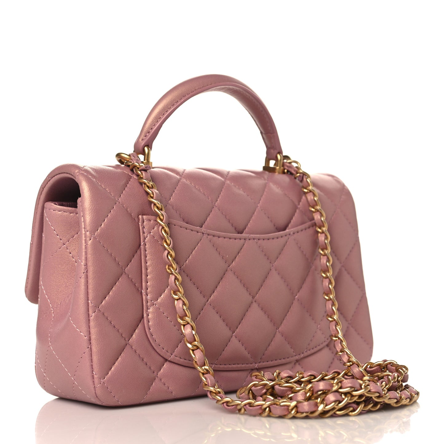 Iridescent Lambskin Quilted Mini Top Handle Rectangular Flap Pink
