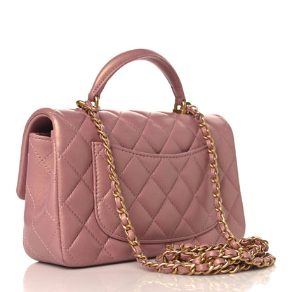 Chanel Iridescent Lambskin Quilted Mini Top Handle Rectangular Flap Pink 3 of 10