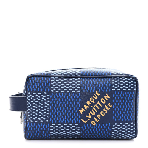 Damier Heritage Locker Dopp Kit Blue