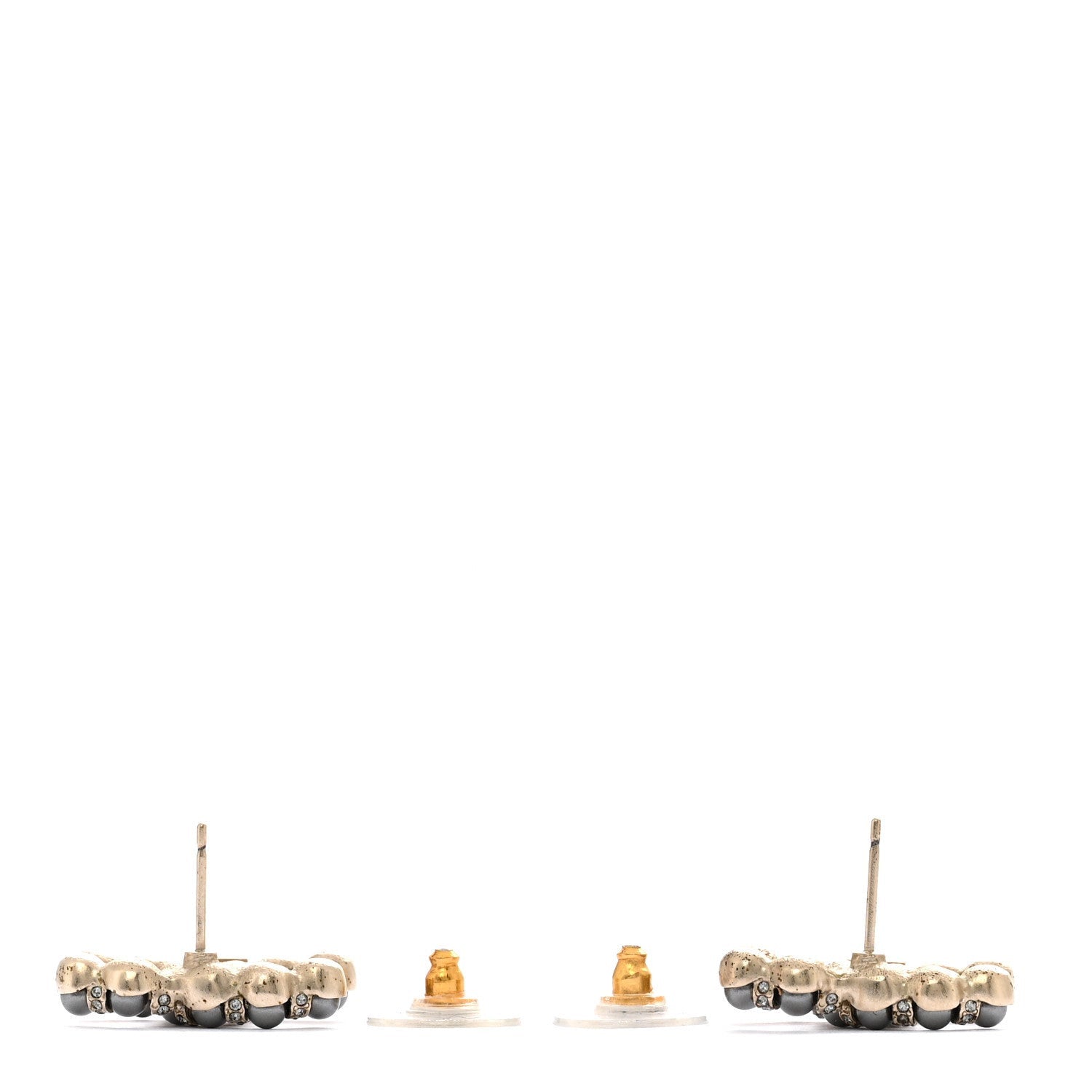 Chanel Pearl Crystal Nefertiti CC Earrings Silver Dark Grey 3 of 5