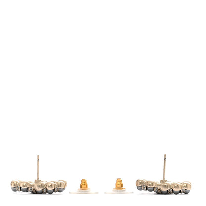 Chanel Pearl Crystal Nefertiti CC Earrings Silver Dark Grey 3 of 5