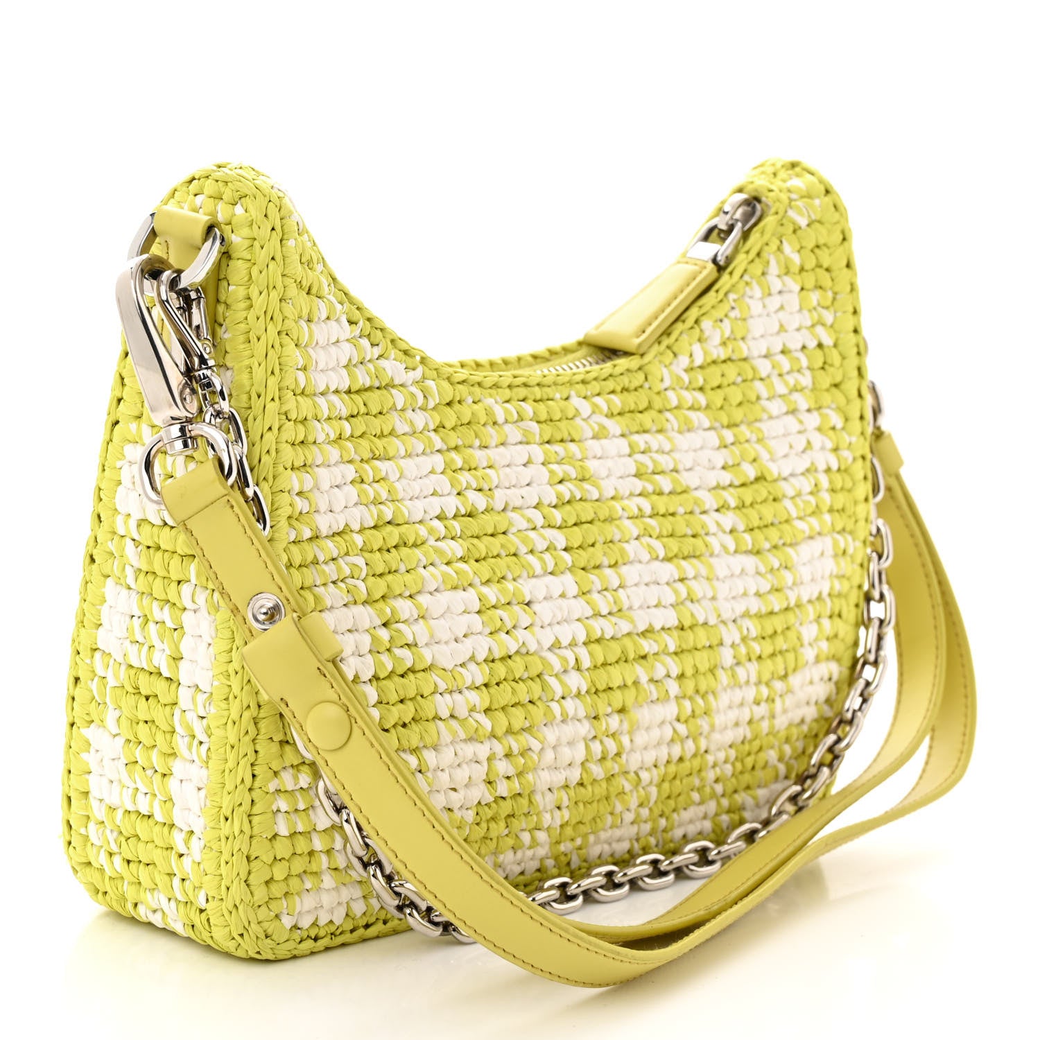 Prada Yarn Raffia Effect Crochet Mini Re-Edition Shoulder Bag Citron Yellow 3 of 12