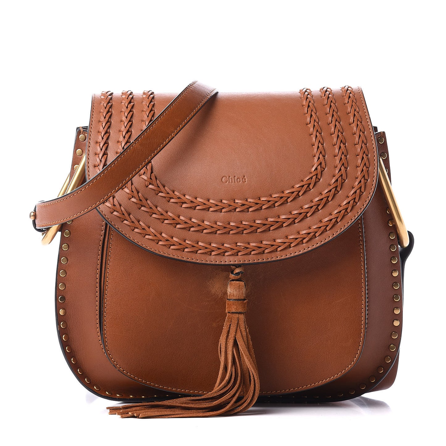 Calfskin Braided Medium Hudson Shoulder Bag Caramel