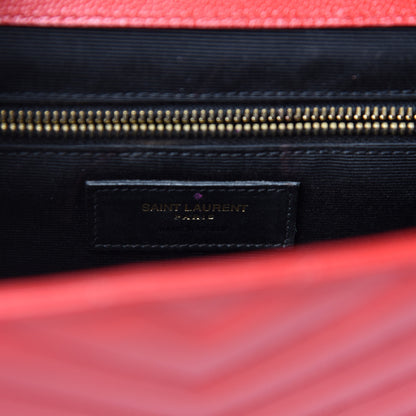 Saint Laurent Grain De Poudre Matelasse Chevron Large Monogram Satchel Lipstick Red 16 of 18