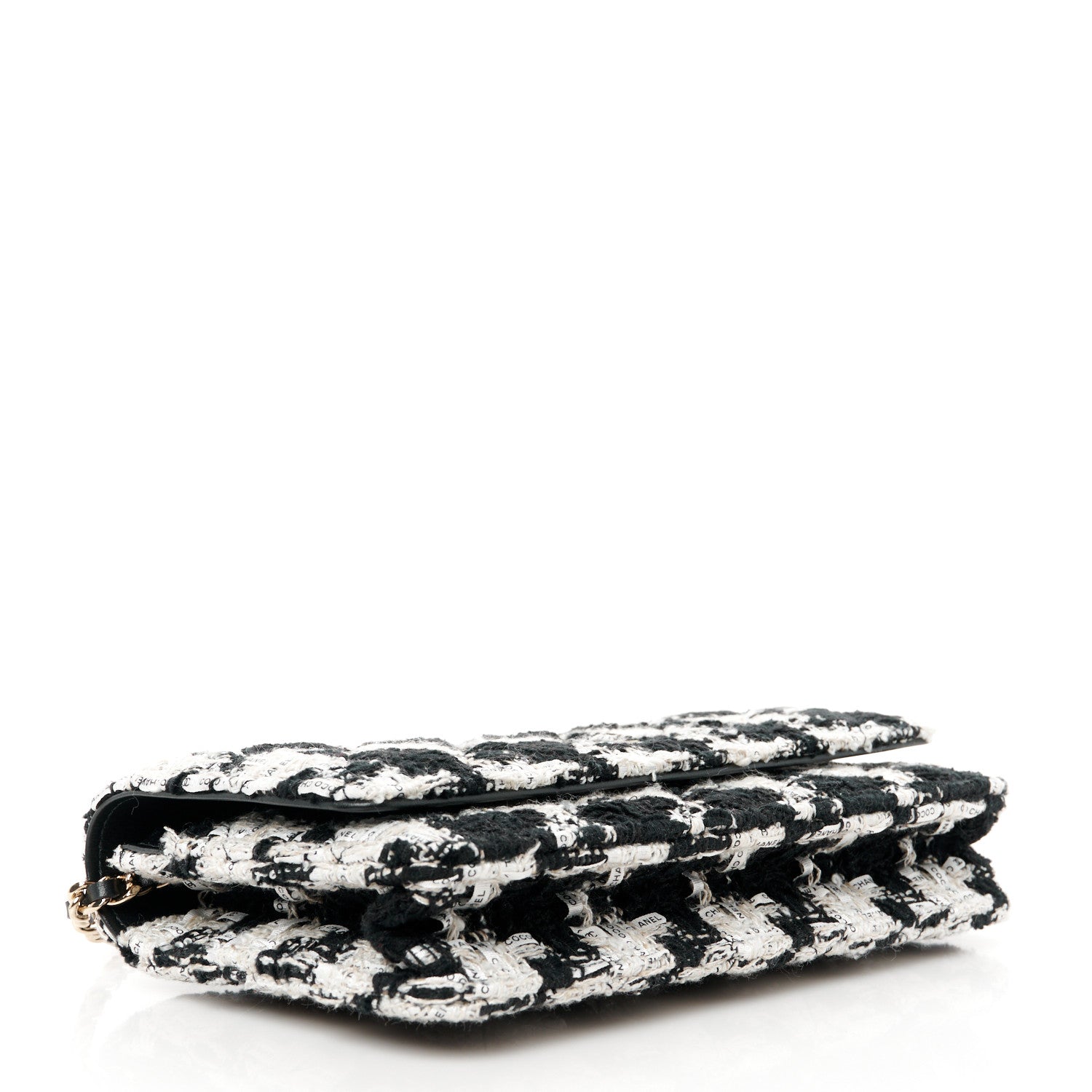 Chanel Tweed Quilted Wallet On Chain WOC Black Ecru White 3 of 11