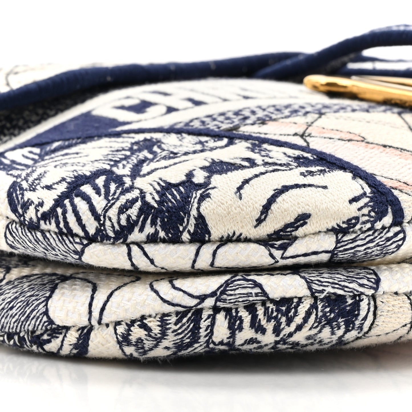 Canvas Embroidered Around the World Saddle Bag Blue