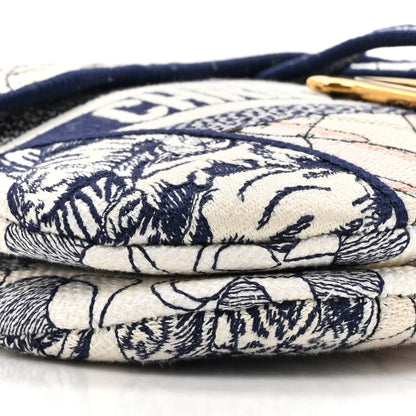 Christian Dior Canvas Embroidered Around the World Saddle Bag Blue 10 of 11
