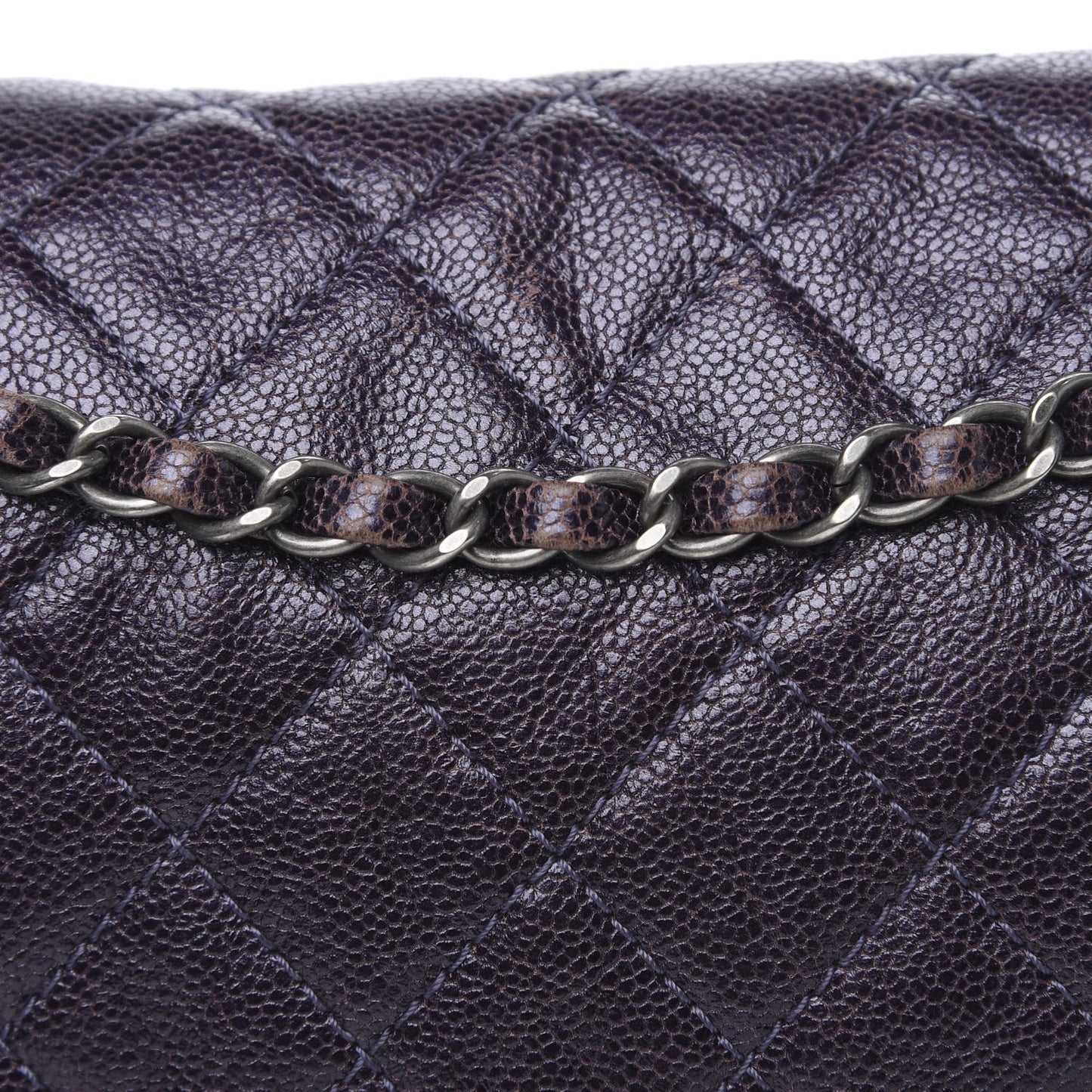 Iridescent Caviar Quilted Large Chic Flap Purple