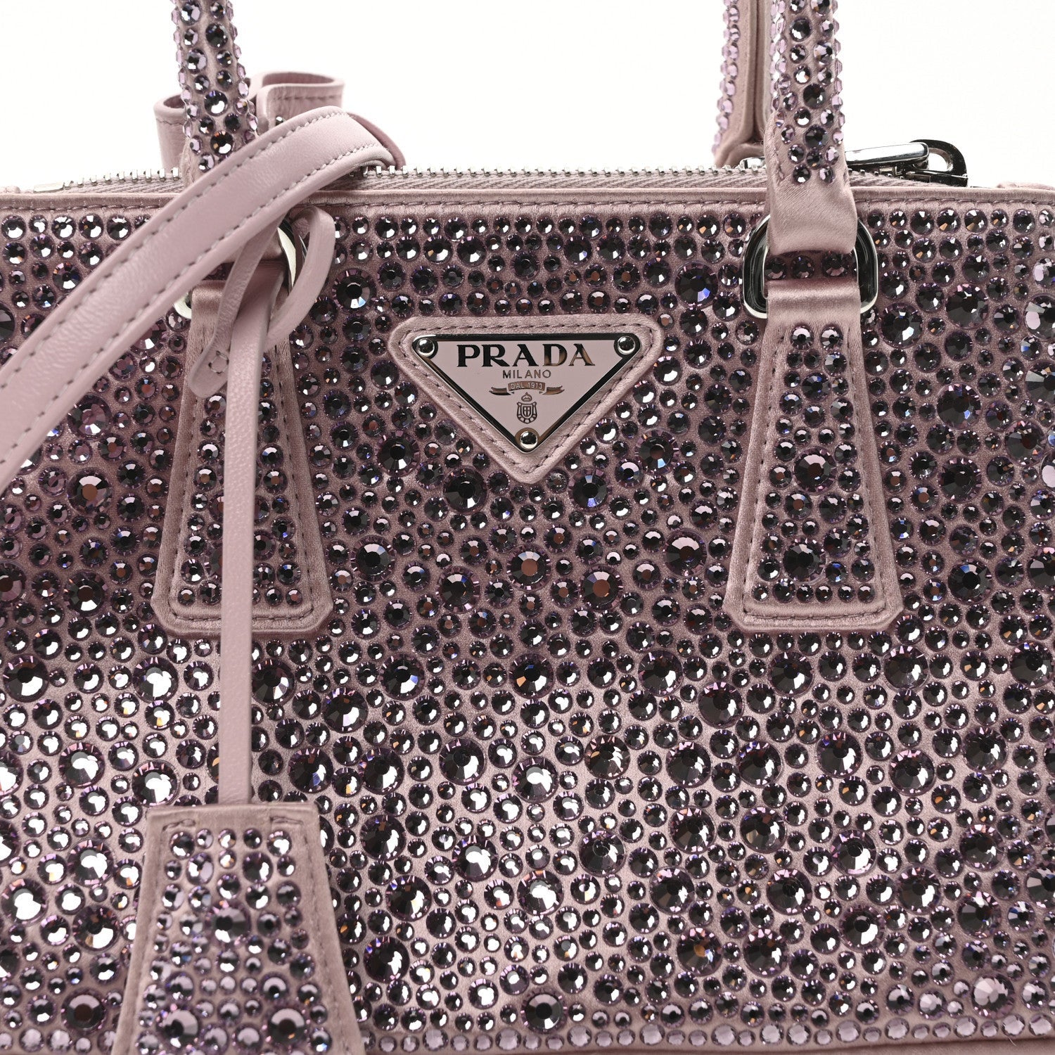 Prada Satin Crystal Mini Galleria Double Zip Tote Alabastro 7 of 7
