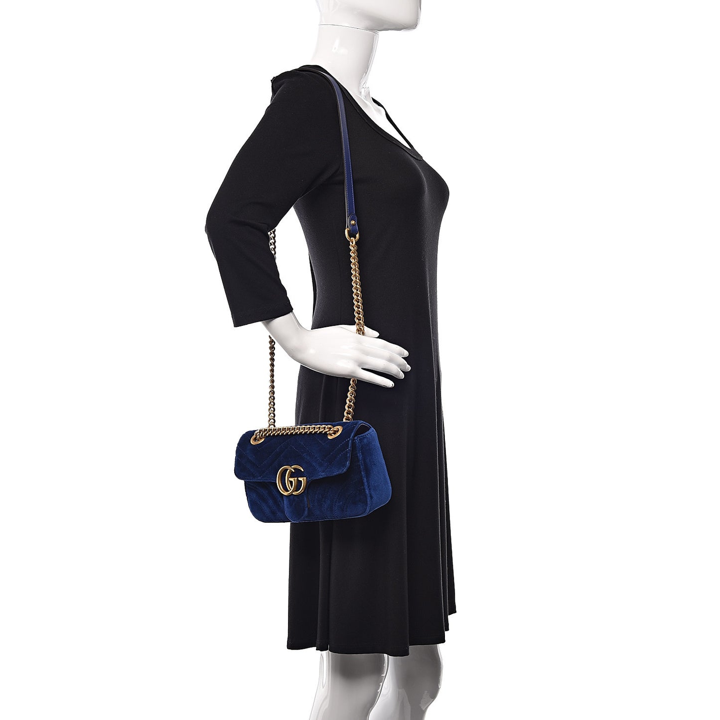 Velvet Matelasse Mini GG Marmont Shoulder Bag Cobalt Blue