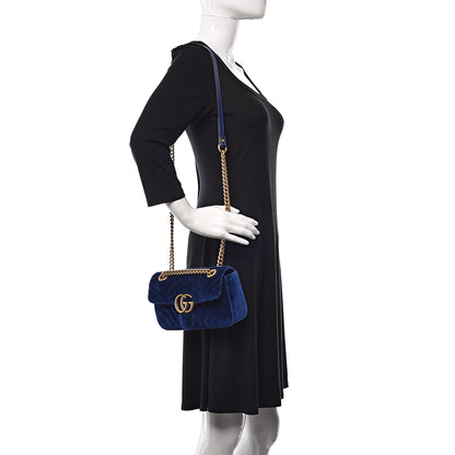 Gucci Velvet Matelasse Mini GG Marmont Shoulder Bag Cobalt Blue 2 of 14