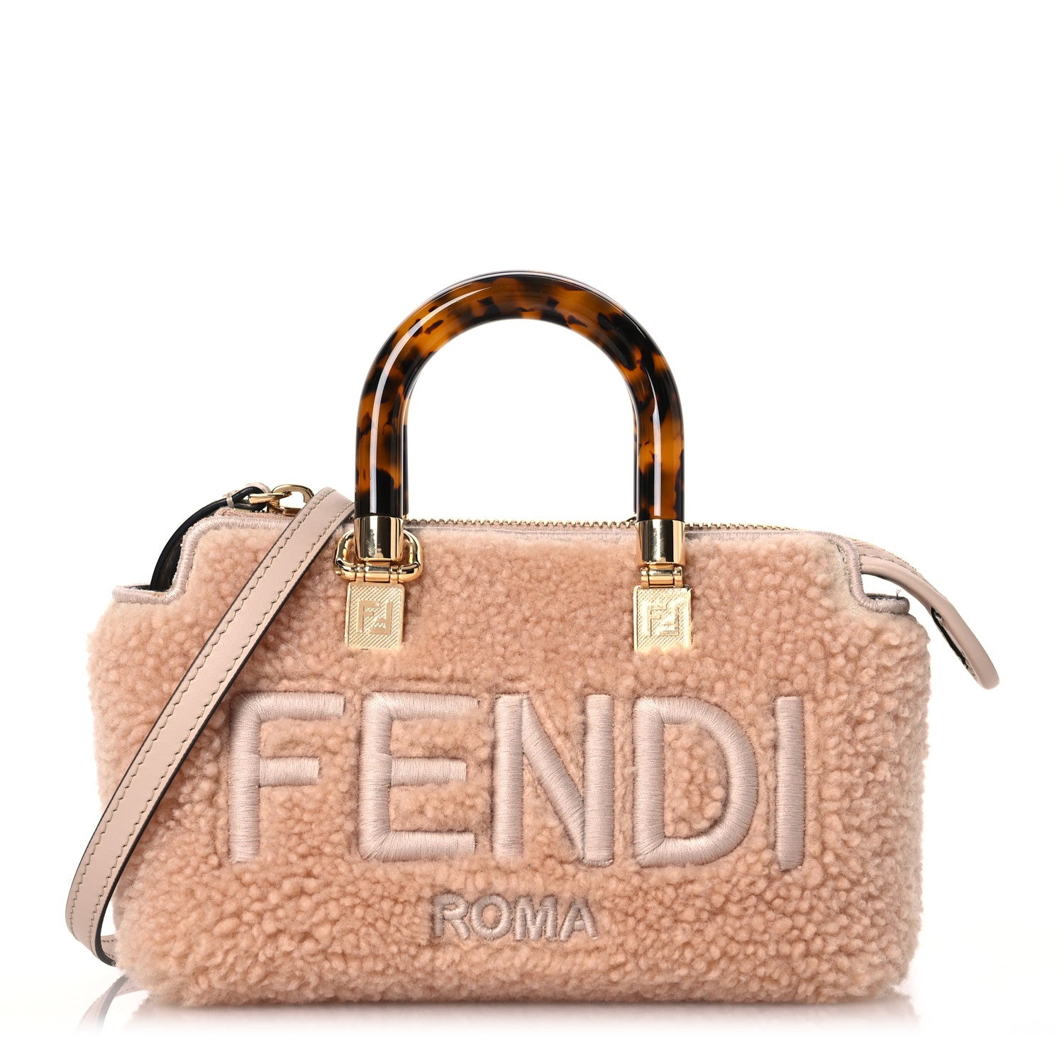 Fendi Sheepskin Vitello King Plexiglass Logo Embroidered Mini By The Way Top Handle Boston Soap 1 of 12