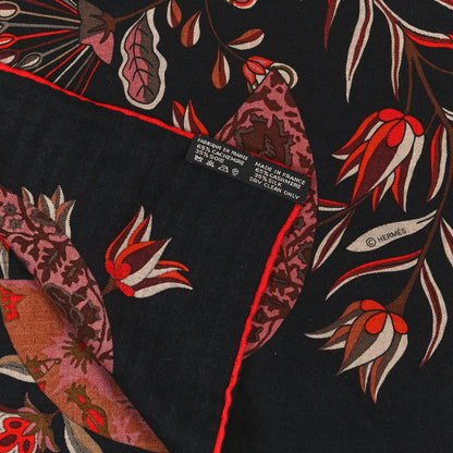 Hermes Cashmere Silk Fleurs et Papillons de Tissus Scarf 140 Black Rouge Brun 3 of 4