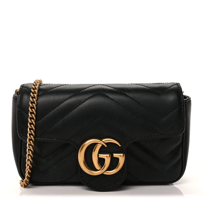 Gucci Calfskin Matelasse Super Mini GG Marmont Shoulder Bag  Black 1 of 8