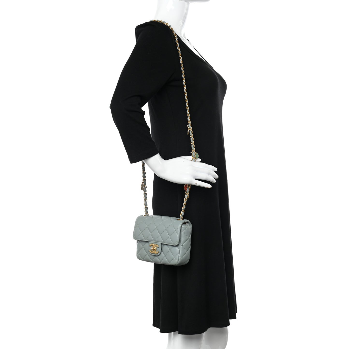 Lambskin Quilted Casino Chips Mini Square Flap Grey