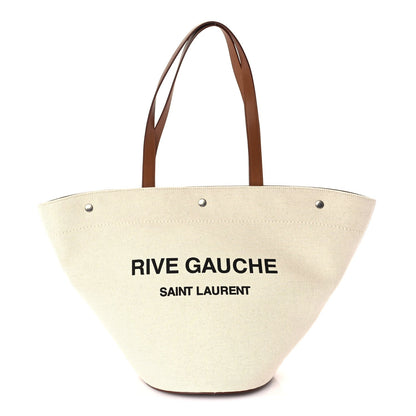 Saint Laurent Linen Calfskin Rive Gauche Tote  Greggio Brick 1 of 8