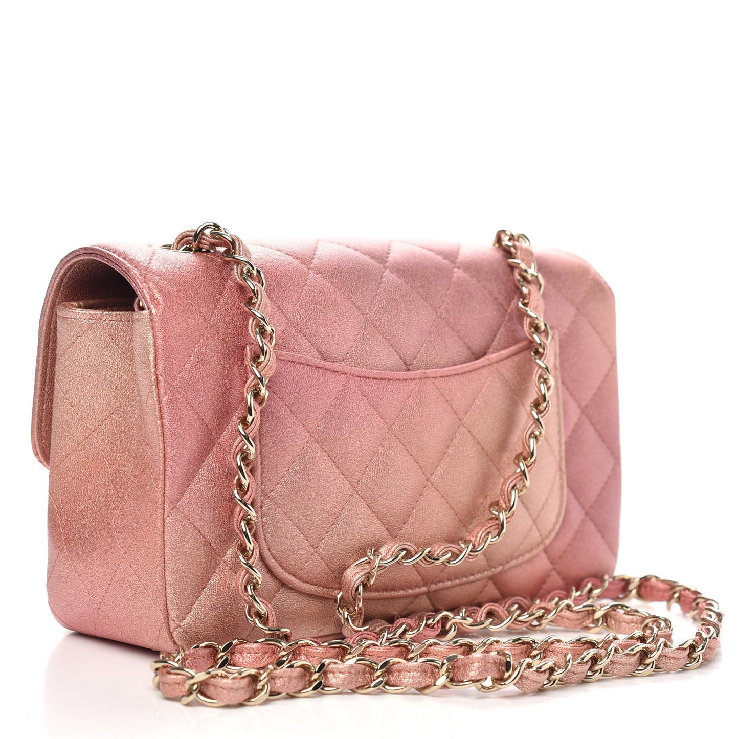 Metallic Lambskin Quilted Ombre Mini Rectangular Flap Pink