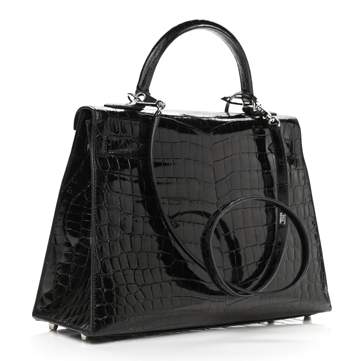 Hermes Shiny Niloticus Crocodile Kelly Sellier 32 Black 3 of 12