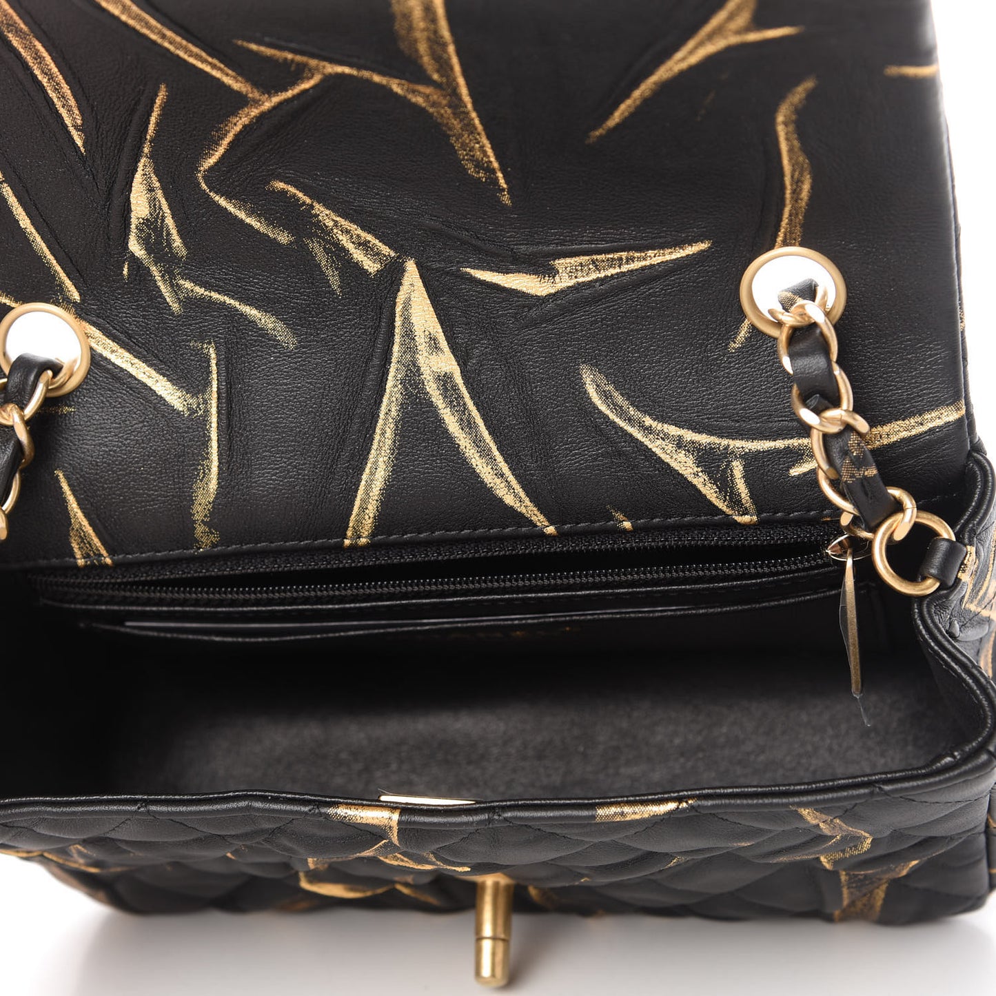 Crumpled Calfskin Printed Quilted Mini Rectangular Flap Black Gold