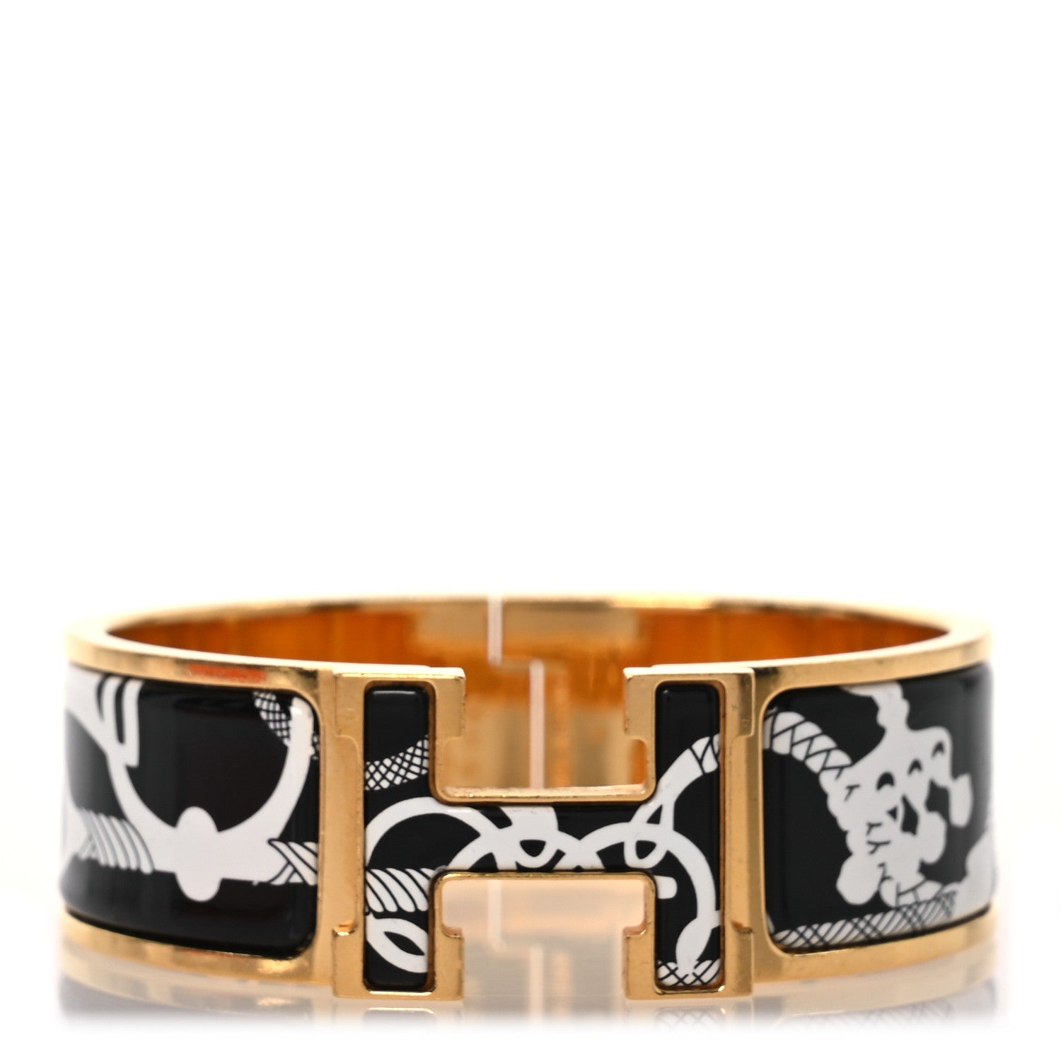 Hermes Enamel Printed Wide Panoplie Equestre Clic H Bracelet PM Positif Negatif 1 of 7