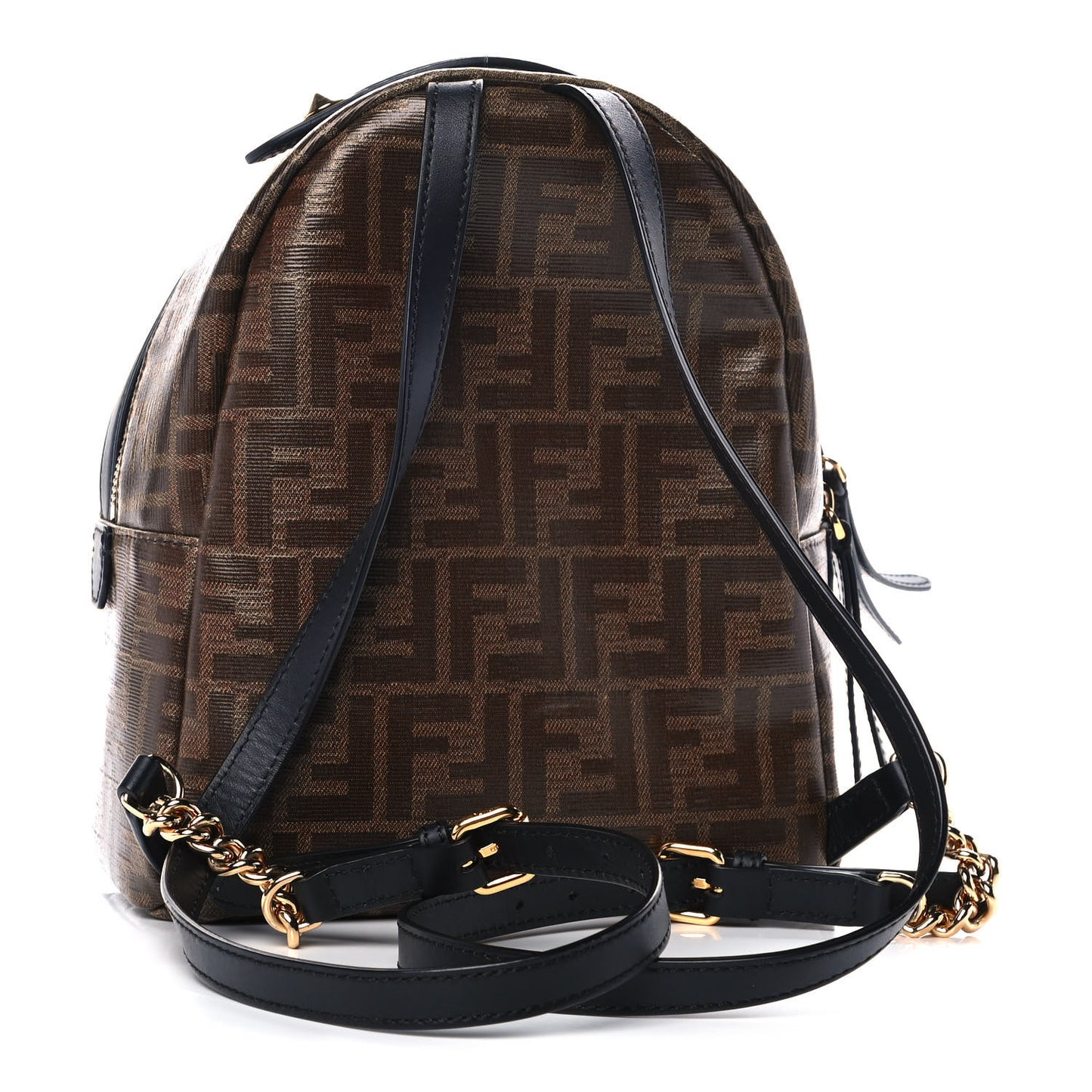 Glazed Fabric Vitello Century FF 1974 Stamp Patch Mini Backpack Mogano Panna Black