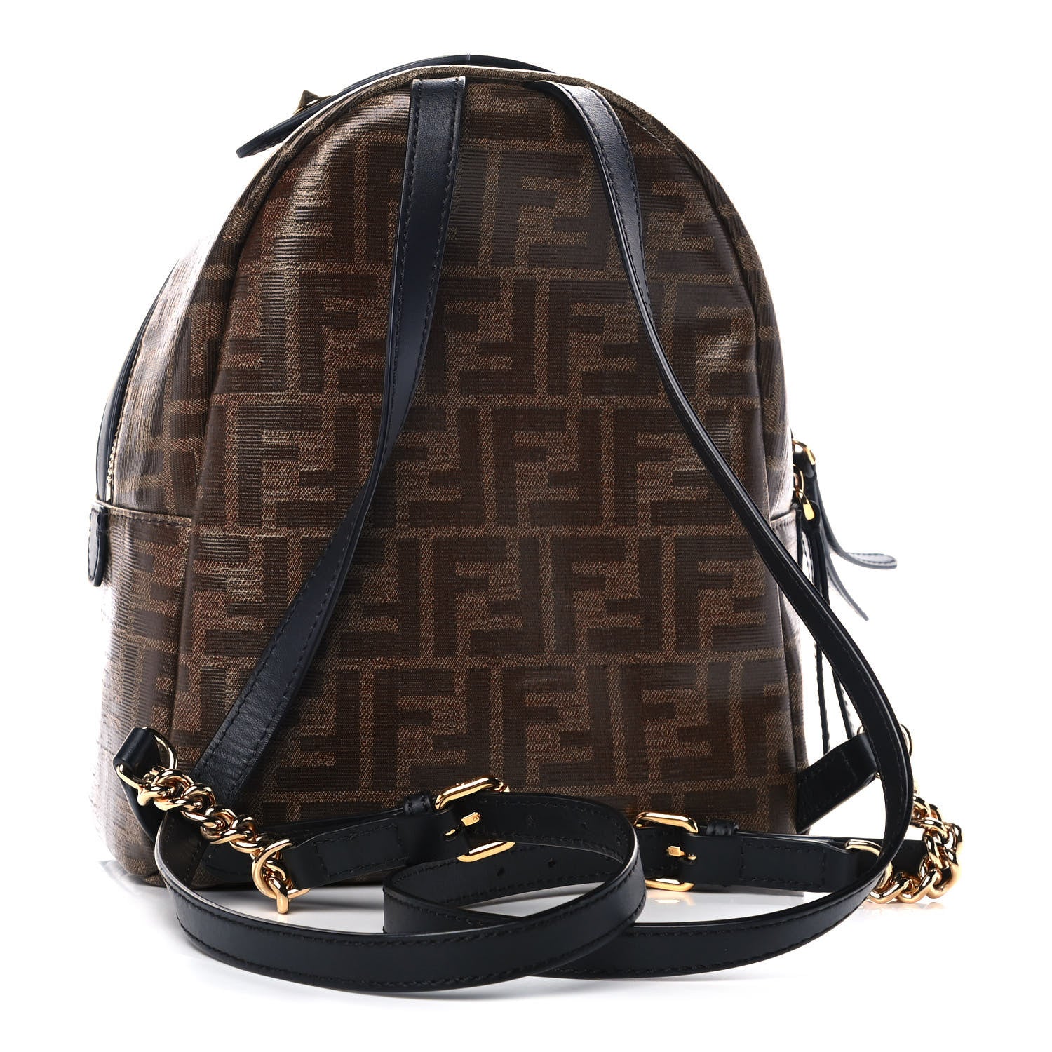 Fendi Glazed Fabric Vitello Century FF 1974 Stamp Patch Mini Backpack Mogano Panna Black 2 of 11