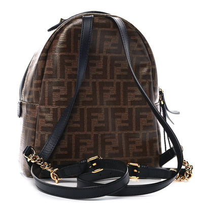 Fendi Glazed Fabric Vitello Century FF 1974 Stamp Patch Mini Backpack Mogano Panna Black 2 of 11