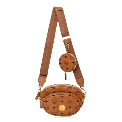 MCM Visetos Small Aren Multifunction Crossbody Pouch Cognac 1 of 12