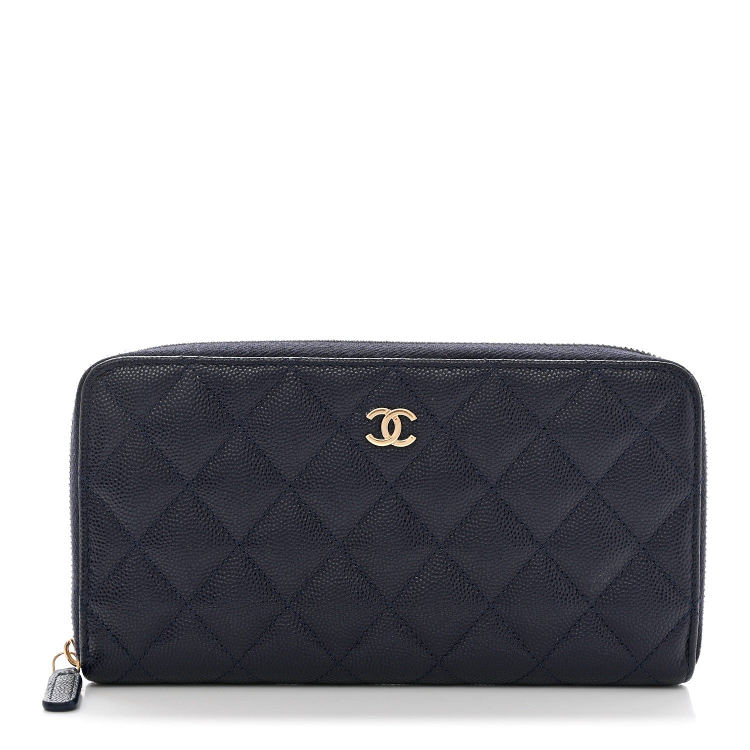 Chanel Caviar Quilted Large Zip Around Organizer Wallet Dark Blue 1 of 11