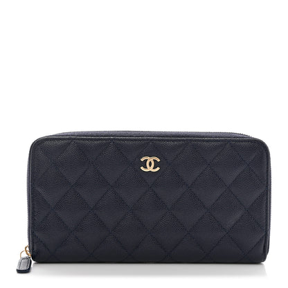 Chanel Caviar Quilted Large Zip Around Organizer Wallet Dark Blue 1 of 11