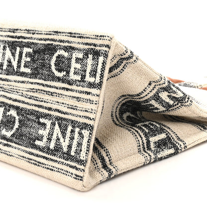 Celine Jacquard Striped Large Cabas Thais White Black 9 of 9