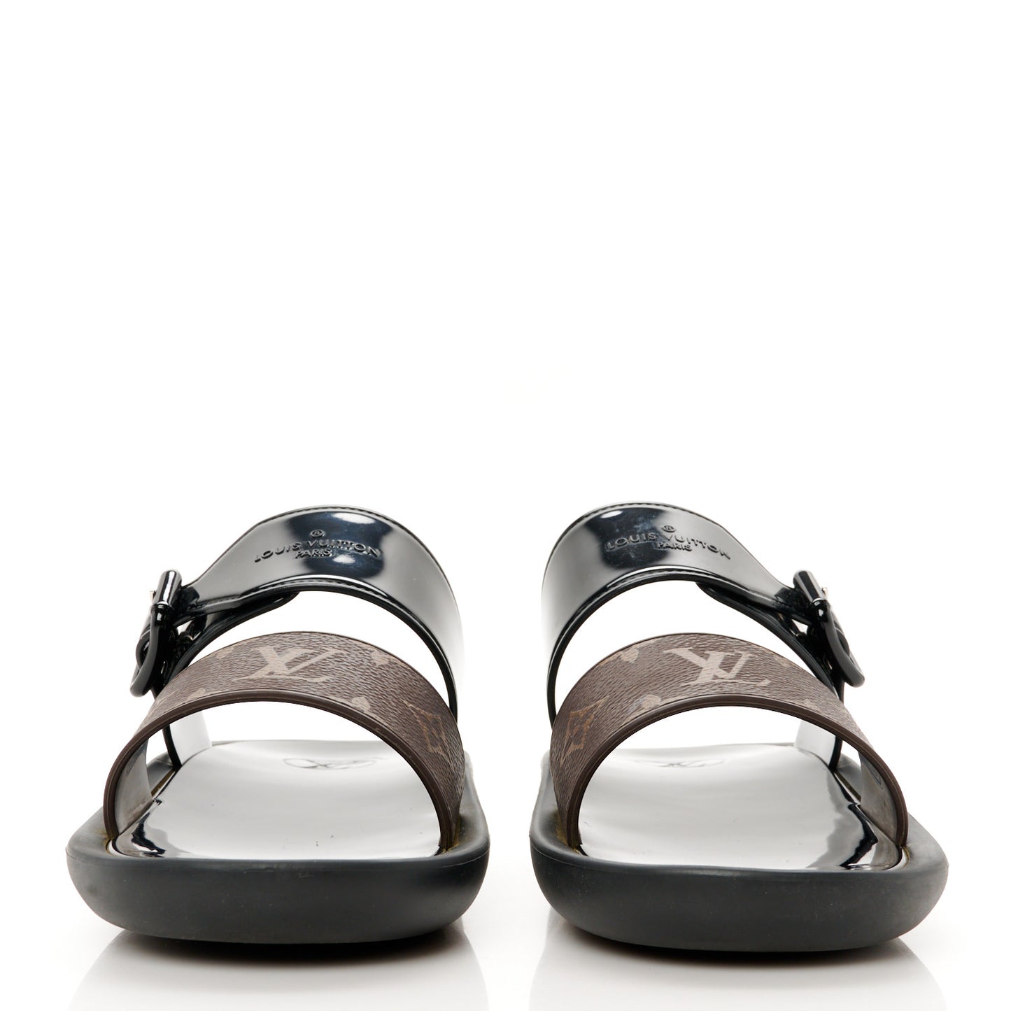 Monogram Sunbath Flat Mule Sandals 38 Black