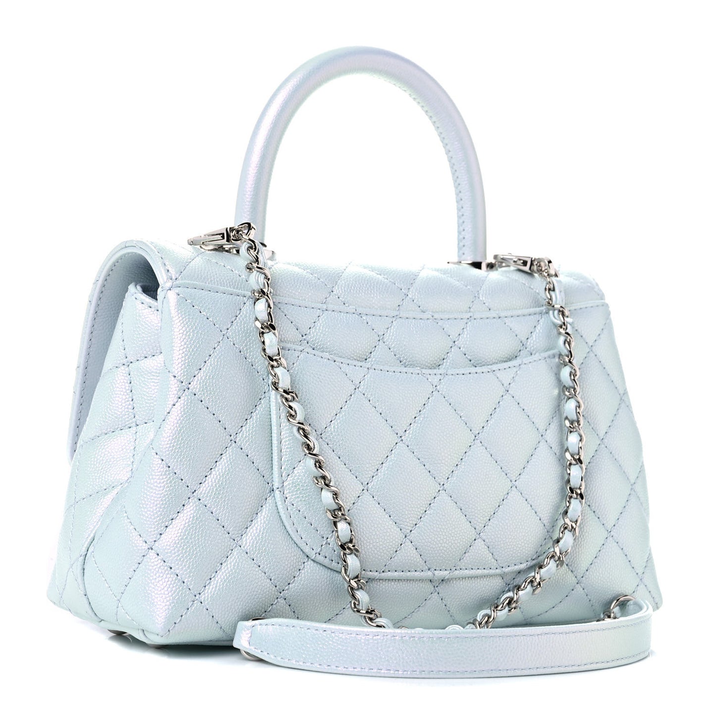 Iridescent Caviar Quilted Mini Coco Handle Flap Light Blue