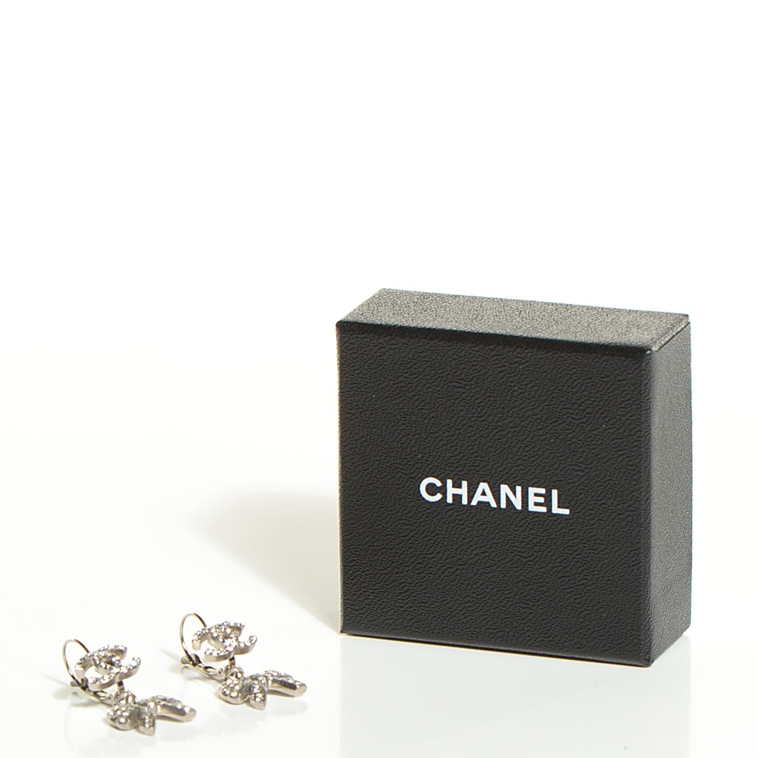 Chanel Crystal CC Bow Earrings Silver 3 of 3