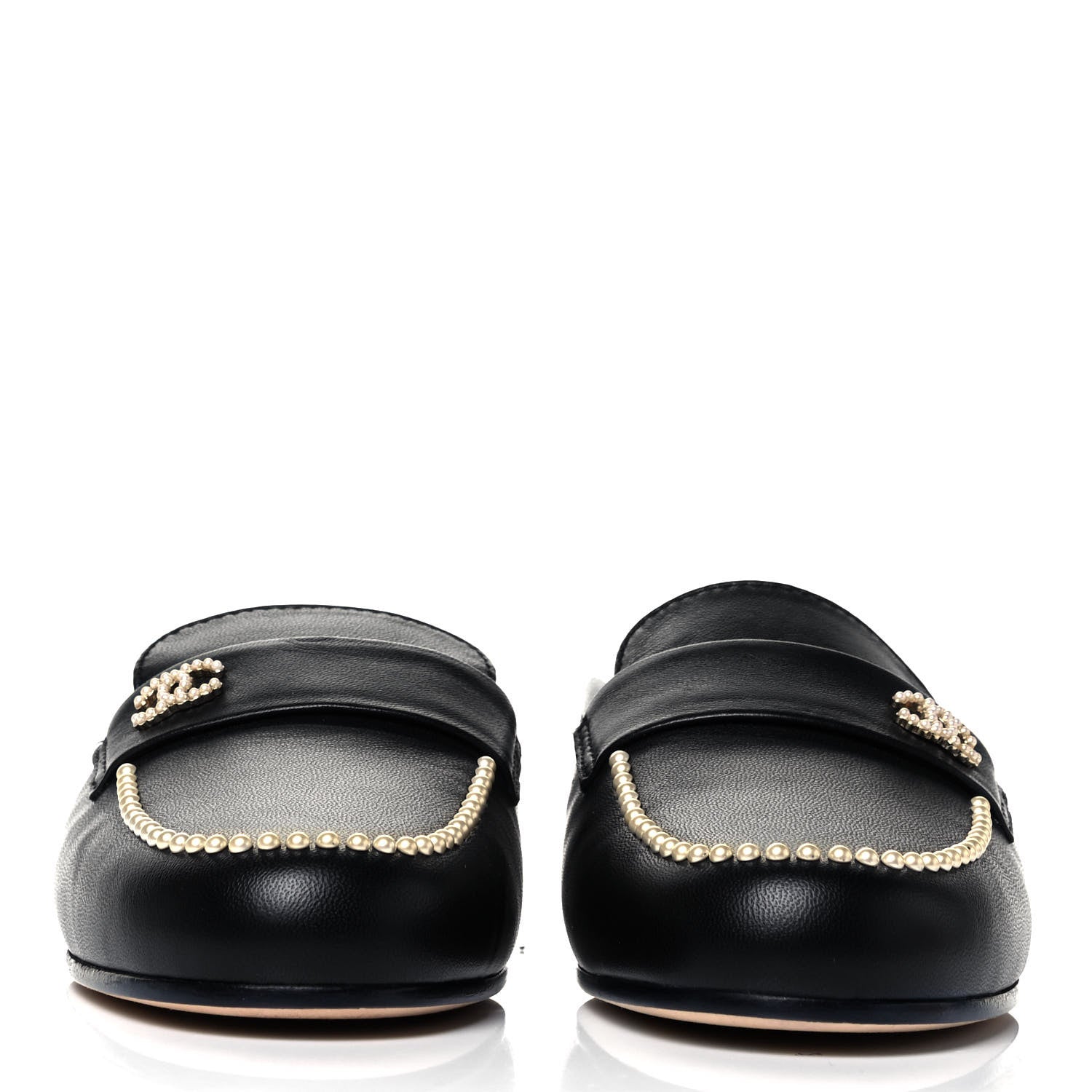 Chanel Lambskin Pearl CC Mules 38 Black 2 of 7